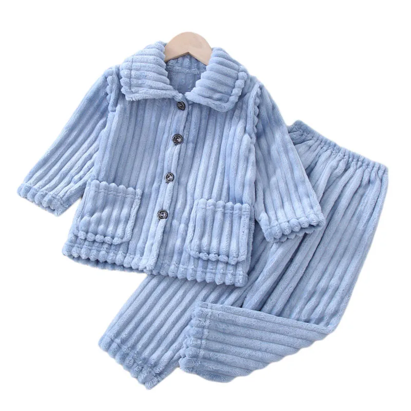 

2022 New Autumn winter children's flannel pajamas Suit boys girls baby lapel thickening cardigan coral velvet home clothes1-12Y