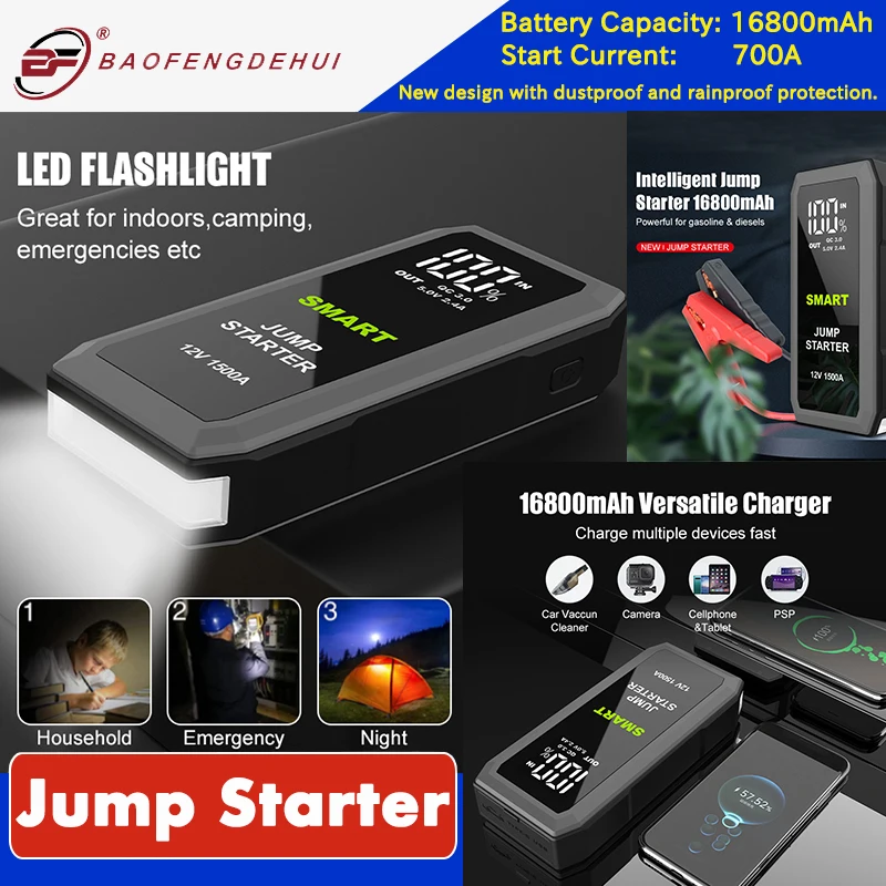 16800mAh Motorcycle Jump Starter 1500A 12V Output Portable Emergency Start-up Charger for Cars Booster Battery Starting Device
16800mAh Motorcycle Jump Starter 1500A 12V Output Portable Emergency Start-up Charger for Cars Booster Battery Starting Device
