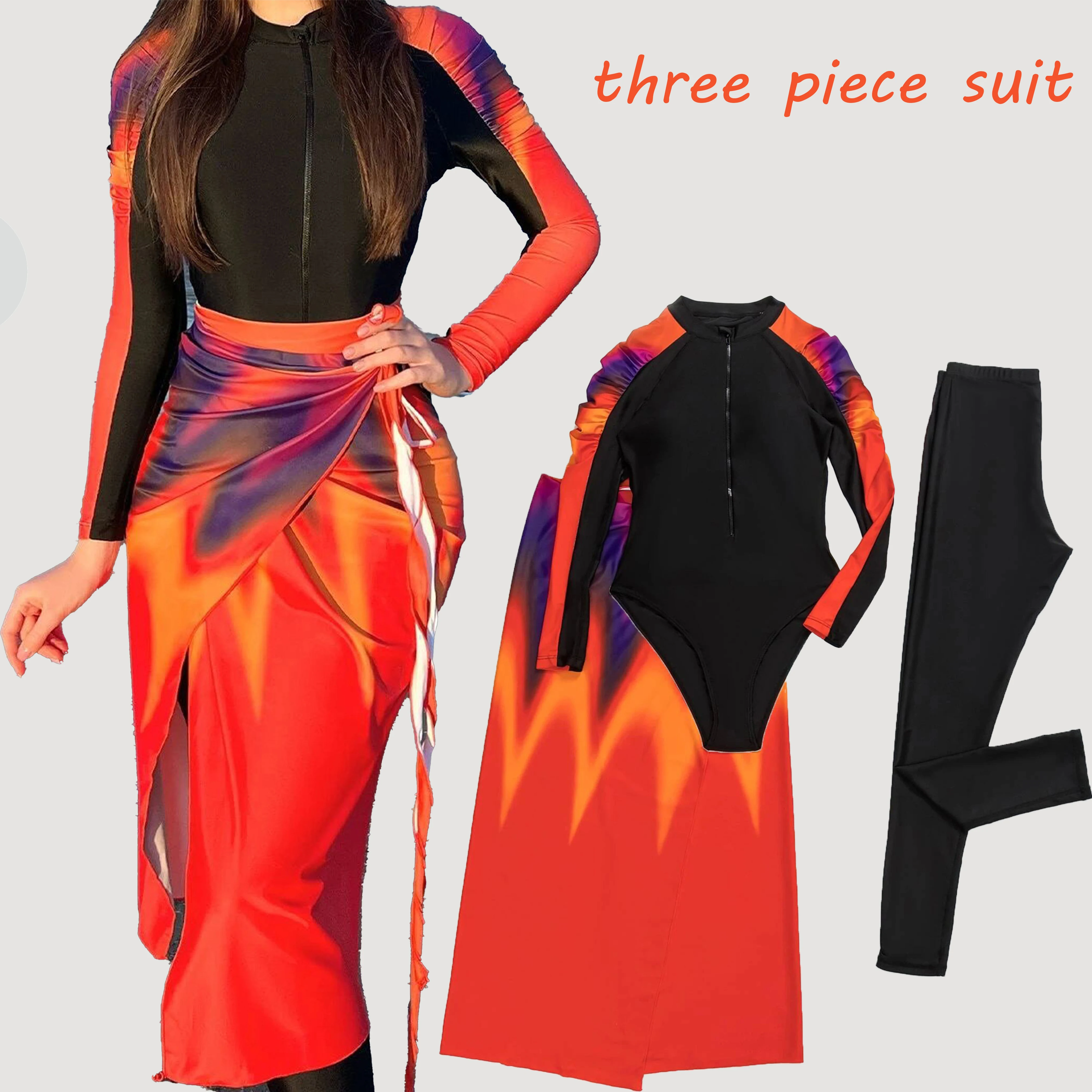 Three-piece Swimsuit Female Sexy Slim Long Sleeve Sunscreen Beach Vacation Swimsuit Black Top Fire Red Long Skirt Diving Suit
Three-piece Swimsuit Female Sexy Slim Long Sleeve Sunscreen Beach Vacation Swimsuit Black Top Fire Red Long Skirt Diving Suit