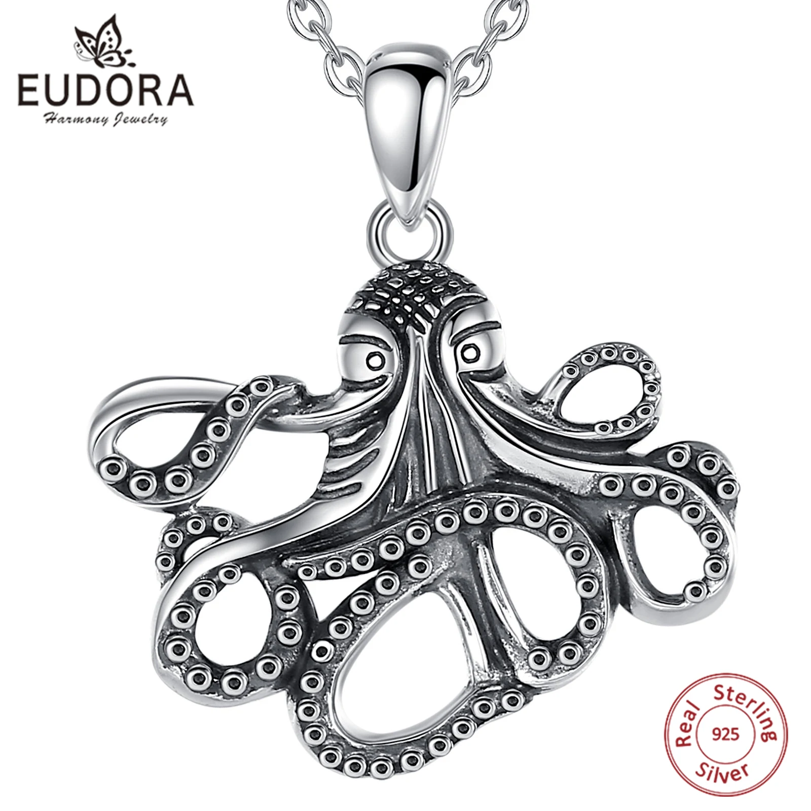 

Eudora 925 Sterling Silver Punk Octopus Necklace for Women Man vintage Octopus Pendant Ocean personality Jewelry Party Gift