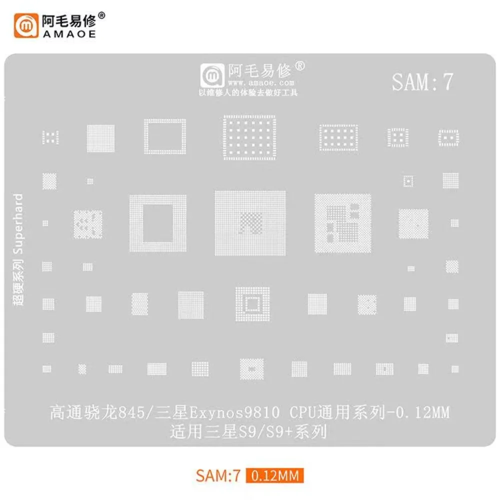 Трафарет Amaoe SAM:7 для реболлинга BGA для SAMSUNG S9 S9 +, Оловянная посадочная сетка для ЦП Qualcomm Snapdragon845 Exynos9810
Трафарет Amaoe SAM:7 для реболлинга BGA для SAMSUNG S9 S9 +, Оловянная посадочная сетка для ЦП Qualcomm Snapdragon845 Exynos9810