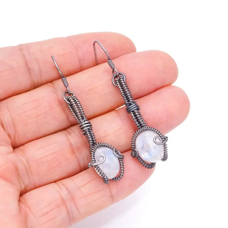 

StarGems Natural Rainbow Moonstone Handmade 925 Sterling Silver Earrings 2" F6777