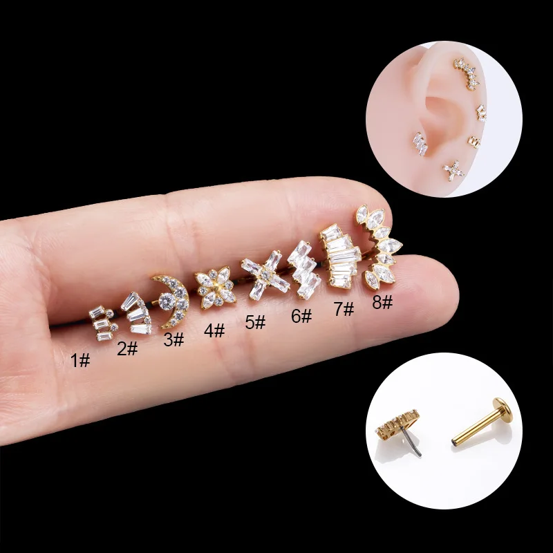 

1PC F136 Titanium Piercing Labret Stud Insert Push-Pin Lip Stud Earrings Moon Crown CZ Helix Conch Piercing Tragus PIERC Jewelry