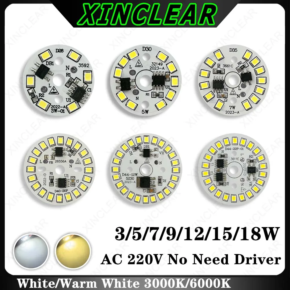 

AC220V Smart IC Driver LED PCB Lamp Panel 3W 5W 7W 9W 12W 15W SMD2835 Chip Light Source Tinned 15cm Cable For LED Blub Downlight