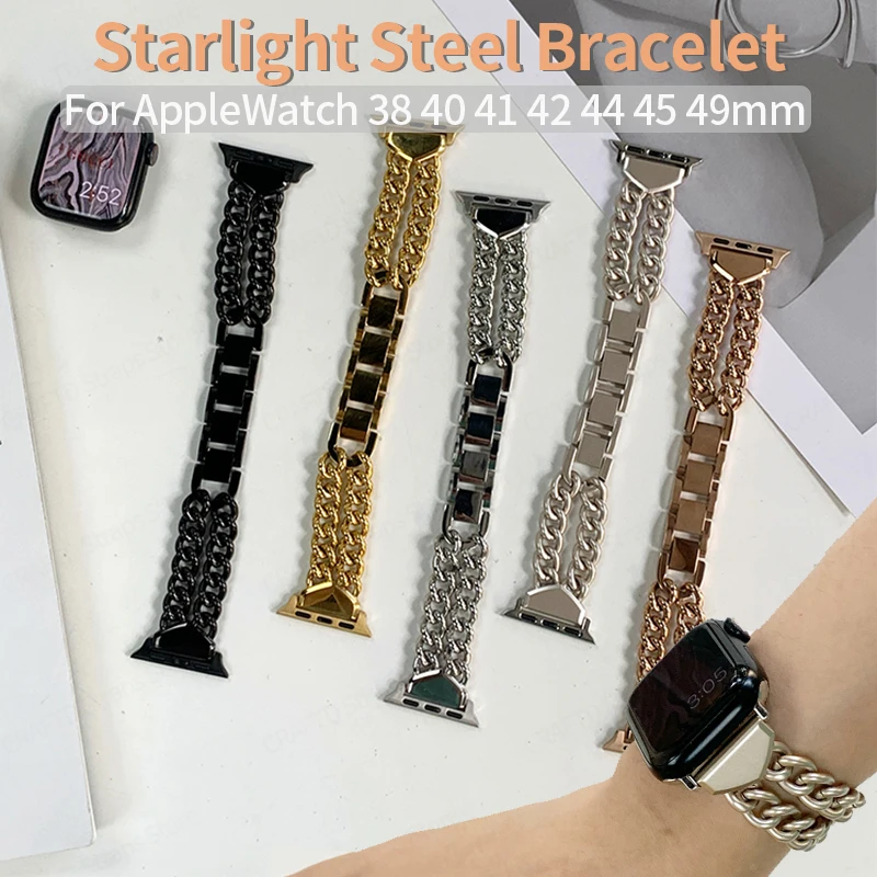 Luxury Stainless Steel Strap for Apple Watch Band 40mm 44 38 41 45 49 Double Link Bracelet for iWatch 7 6 8 SE 5 4 Accessories 
Luxury Stainless Steel Strap for Apple Watch Band 40mm 44 38 41 45 49 Double Link Bracelet for iWatch 7 6 8 SE 5 4 Accessories