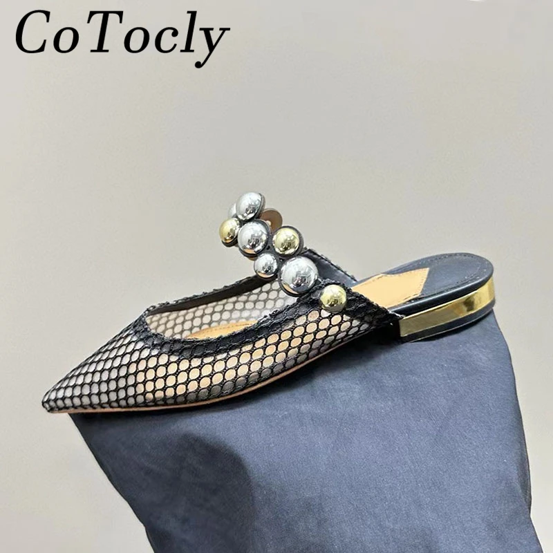 New Slippers For Woman Metal Rivet Decor Genuine Leather Mules Pointed Toe Half Slippers Comfort Flat Summer Slides Women
New Slippers For Woman Metal Rivet Decor Genuine Leather Mules Pointed Toe Half Slippers Comfort Flat Summer Slides Women