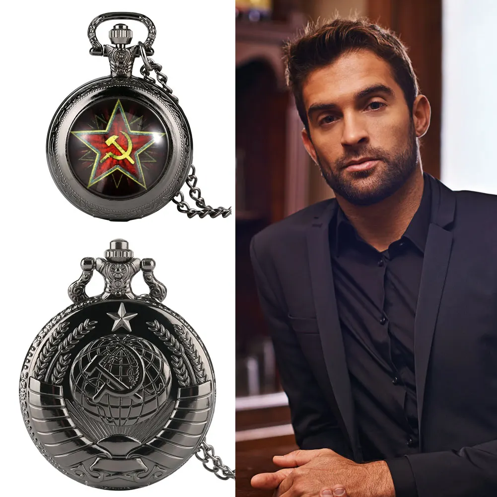 Communism Sickle Hammer Soviet Emblem Pocket Watch Arabic Number Quartz Movement Medium Red Five Pointed Star Logo Medium Clock
Communism Sickle Hammer Soviet Emblem Pocket Watch Arabic Number Quartz Movement Medium Red Five Pointed Star Logo Medium Clock
