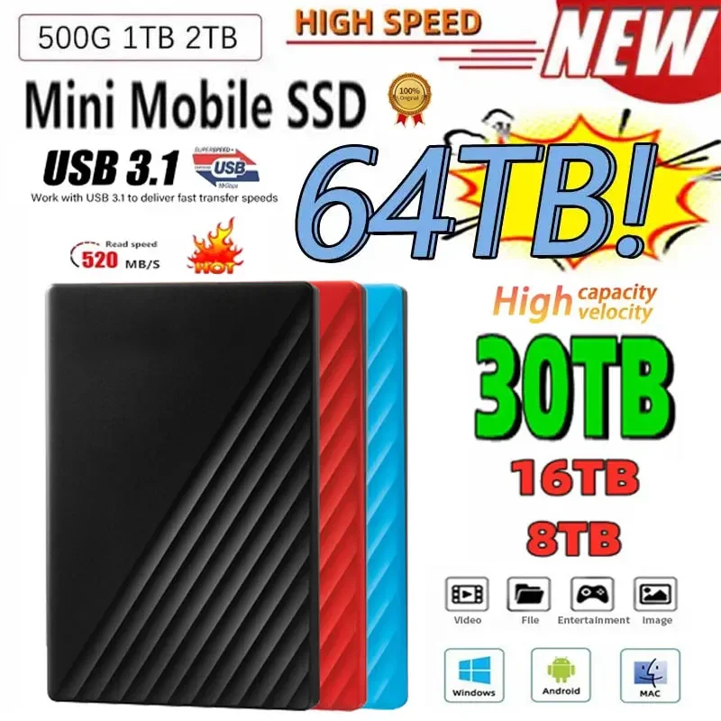 

2023 New Portable 1TB 2TB SSD 4TB 16TB External Hard Drive Type-C USB 3.1 High Speed 8TB External Storage Hard Disks For Laptops