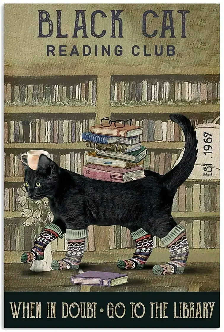 

Reading Club When In Doubt Cat Retro Poster Plaque Metal Tin Sign Wall Decor for Kitchen Bar Pub Farm House cat sign posters