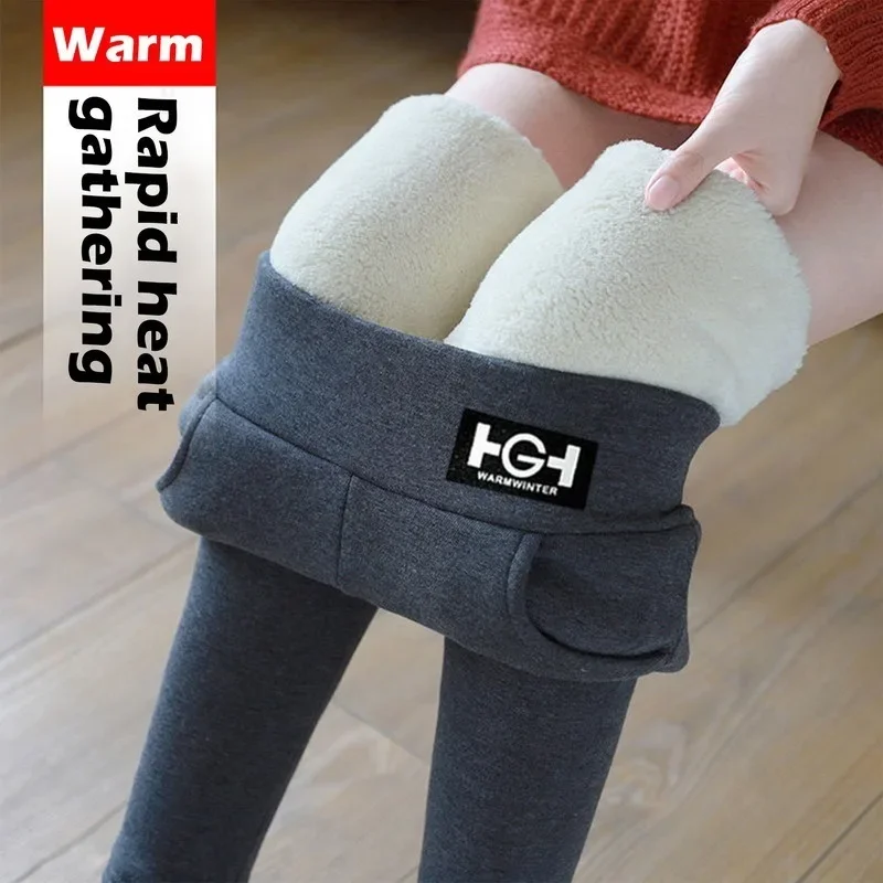 

Winter Women Leggings Solid Warm Leggings Thicken Lambwool Hight Waist Fleece Keep Butt Lift High Stretchy Walking Pants Pocket