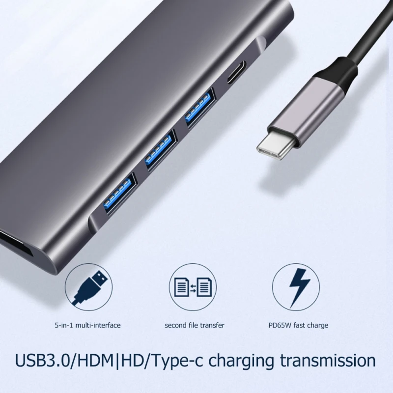 

Type-C To HDMI-Compatible VGA PD Hub 5 In1 Docking Station Hub USB3.0 HUB Type C Converter Splitter Charger For Notebook Phone
