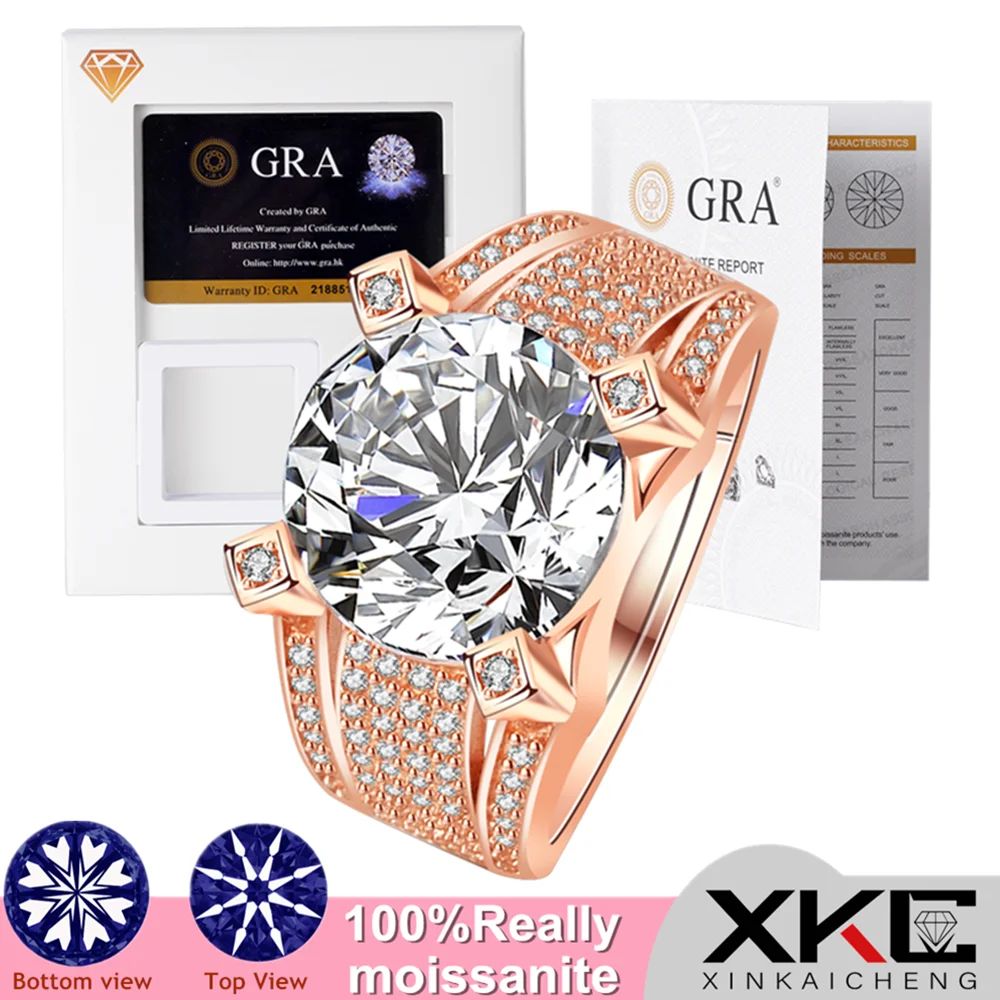 

High-end GRA moissanite rings for women and men, five-carat micro-inlay zircon north and south towers, platinum-plated rose gold