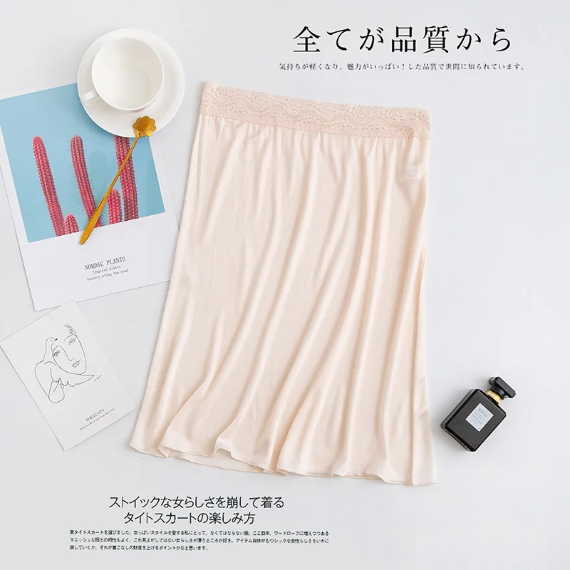 Summer Pure Silk Skirts Women Patchwork Lace Waist Soft Sleep Skirt Female Basic Straight Thin Nightdress Ladies Vestidos WQ251
Summer Pure Silk Skirts Women Patchwork Lace Waist Soft Sleep Skirt Female Basic Straight Thin Nightdress Ladies Vestidos WQ251