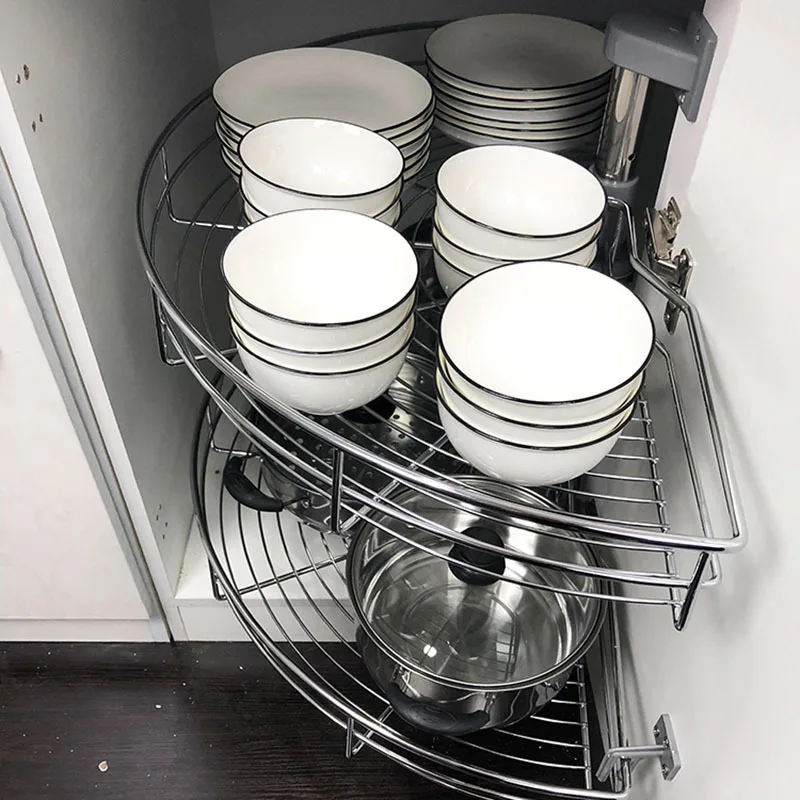 

Cabinet Corner Pulling Basket 180 degrees Kitchen 270 degrees Rotating Basket Double Layer Storage Rack