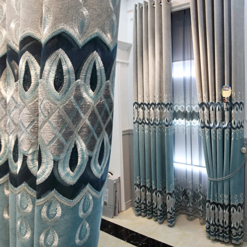 

Серые/синие шторы с вышивкой для гостиной, столовой, спальни, геометрические полые, в скандинавском стиле, современные светонепроницаемые Оконные Занавески для спальни