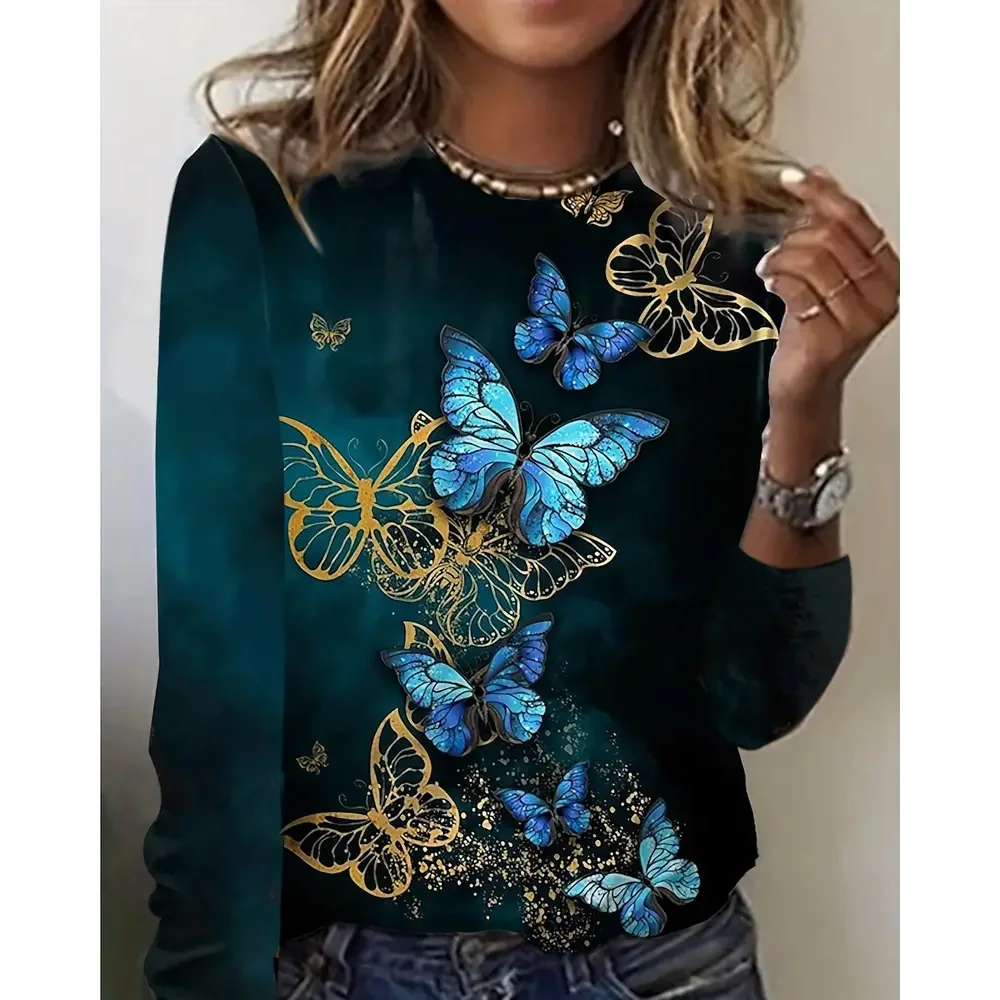Butterfly Print Crew Neck T-Shirt,Casual Long Sleeve T-Shirt For Spring & Fall,Women's Clothing
Butterfly Print Crew Neck T-Shirt,Casual Long Sleeve T-Shirt For Spring & Fall,Women's Clothing