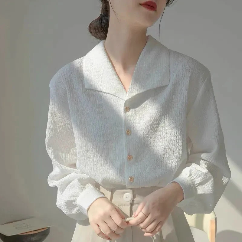 Turn Down Collar White Shirts for Women Simple Solid Color Long Sleeve Blouse Tops Woman Korea Style Button Up Women's Clothing
Turn Down Collar White Shirts for Women Simple Solid Color Long Sleeve Blouse Tops Woman Korea Style Button Up Women's Clothing