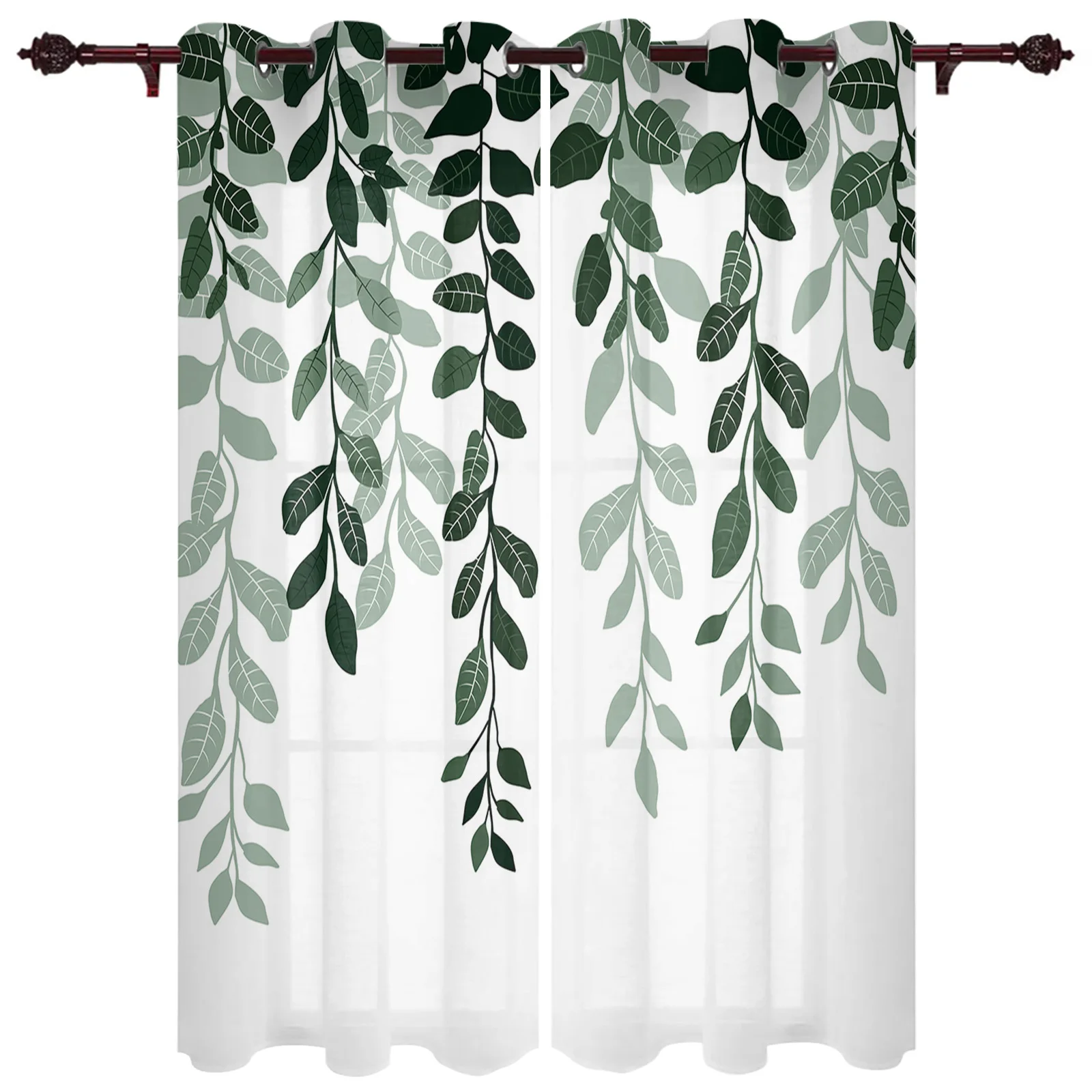 

Leaf Plants, Rural Green Window Curtains Living Room Bedroom Screens Modern Luxury Home Decor Valance Drapes