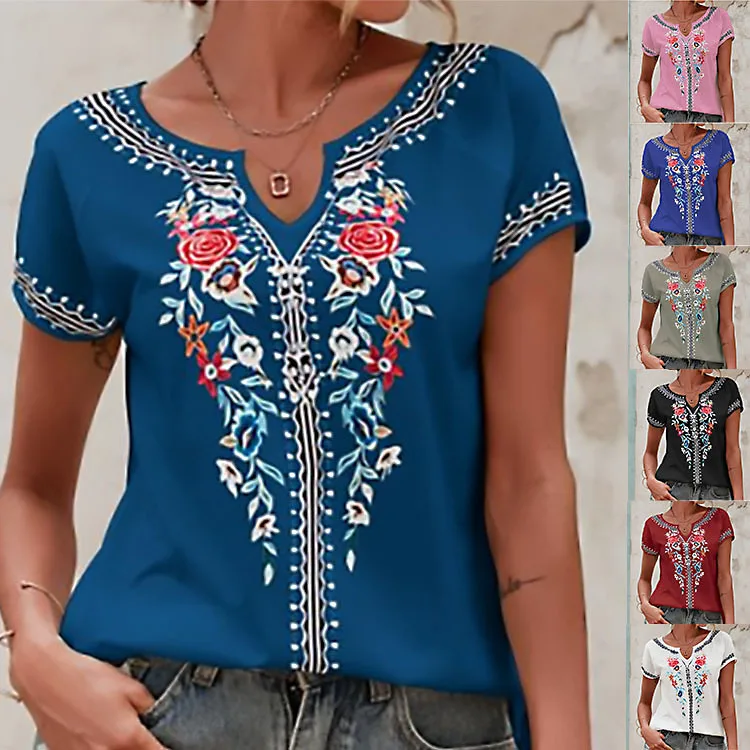 Summer Fashion Women's Targeted Printing Ethnic Style V-neck Short Sleeved T-shirt Top Female & Lady Casual Fashion Tops
Summer Fashion Women's Targeted Printing Ethnic Style V-neck Short Sleeved T-shirt Top Female & Lady Casual Fashion Tops