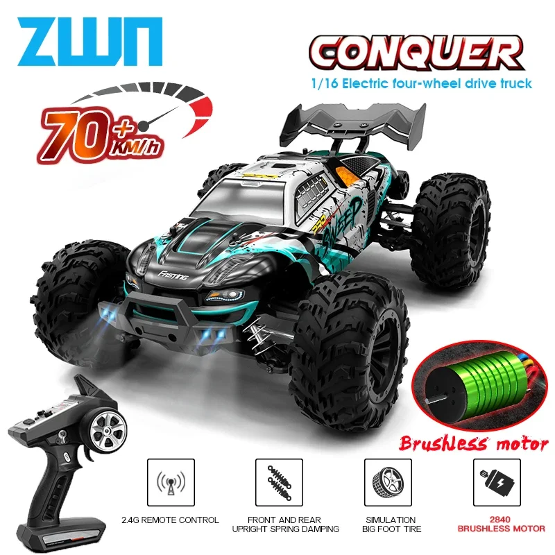 

ZWN 1:16 70KM/H Or 50KM/H 4WD RC Car With LED Remote Control Cars High Speed Drift Monster Truck for Kids vs Wltoys 144001 Toys