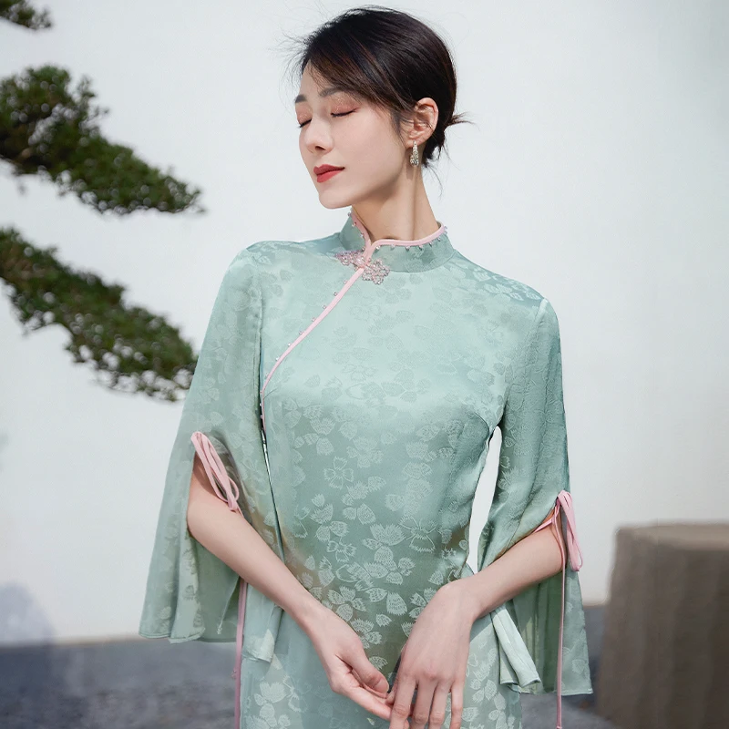 

SIMEIZI Hanfu Chinese Style Retro Dress for Women's Qipao 2023 Summer National Style Long Sleeves Improved Cheongsam