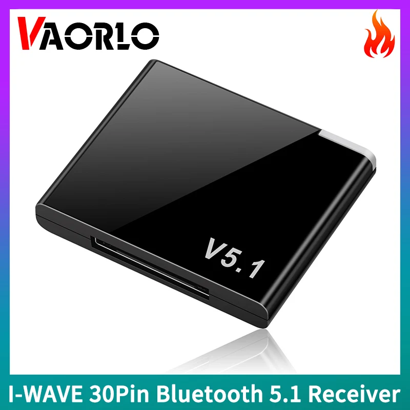 

VAORLO I-WAVE 30 Pin Bluetooth 5.1 Audio Receiver A2DP Music Mini Wireless Adapter For iPhone iPod 30Pin Jack Analog Speaker
