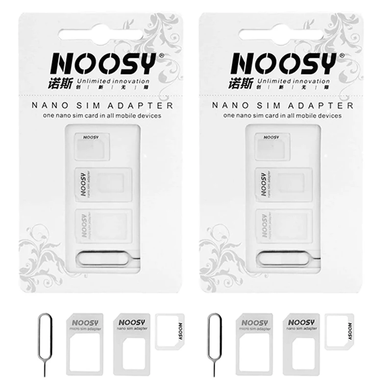 

100sets 4In1 Noosy Nano SIM Card Micro SIM Card To Standard Adapter Adaptor Converter Set for Cell Phone with Eject Pin Key