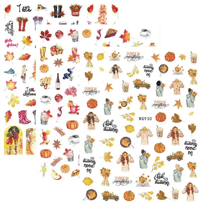 Large sheet sticker press on nails for Autumn season maple leaf human face scenery designs DIY manicure decorations sliders foil
Large sheet sticker press on nails for Autumn season maple leaf human face scenery designs DIY manicure decorations sliders foil