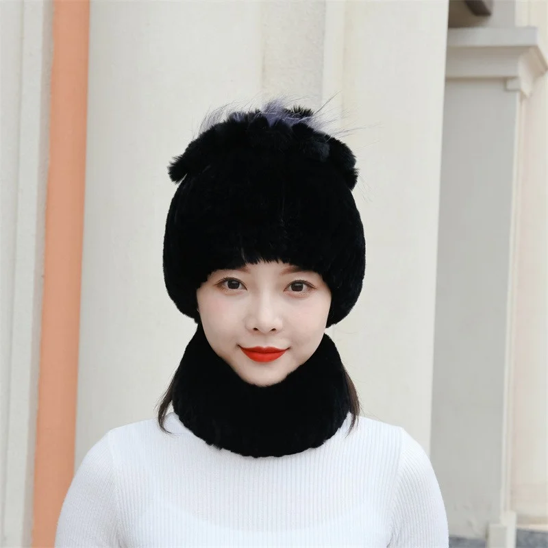 

Rex Rabbit Hat Women`s Autumn and Winter Ear Protection Hat Fashionable and Versatile Woolen Hat Warm and Thick Fur Rabbit Hair