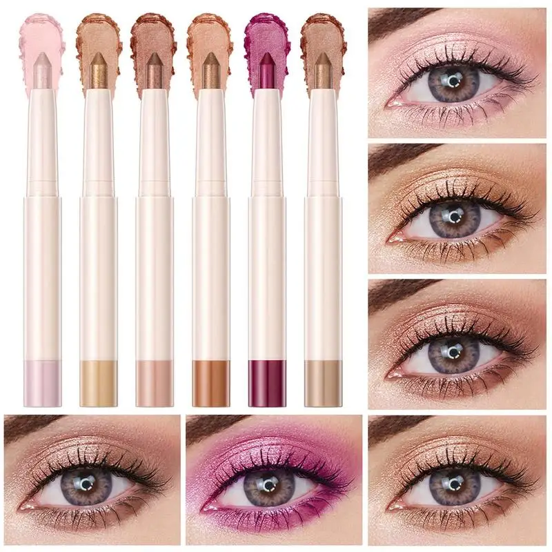 

6 Colors Pearlescent Eyeshadow Pencil Waterproof Glitter Shimmer Pigment Shiny Eye Shadow Liner Stick Pen Eyeliner Makeup Tools