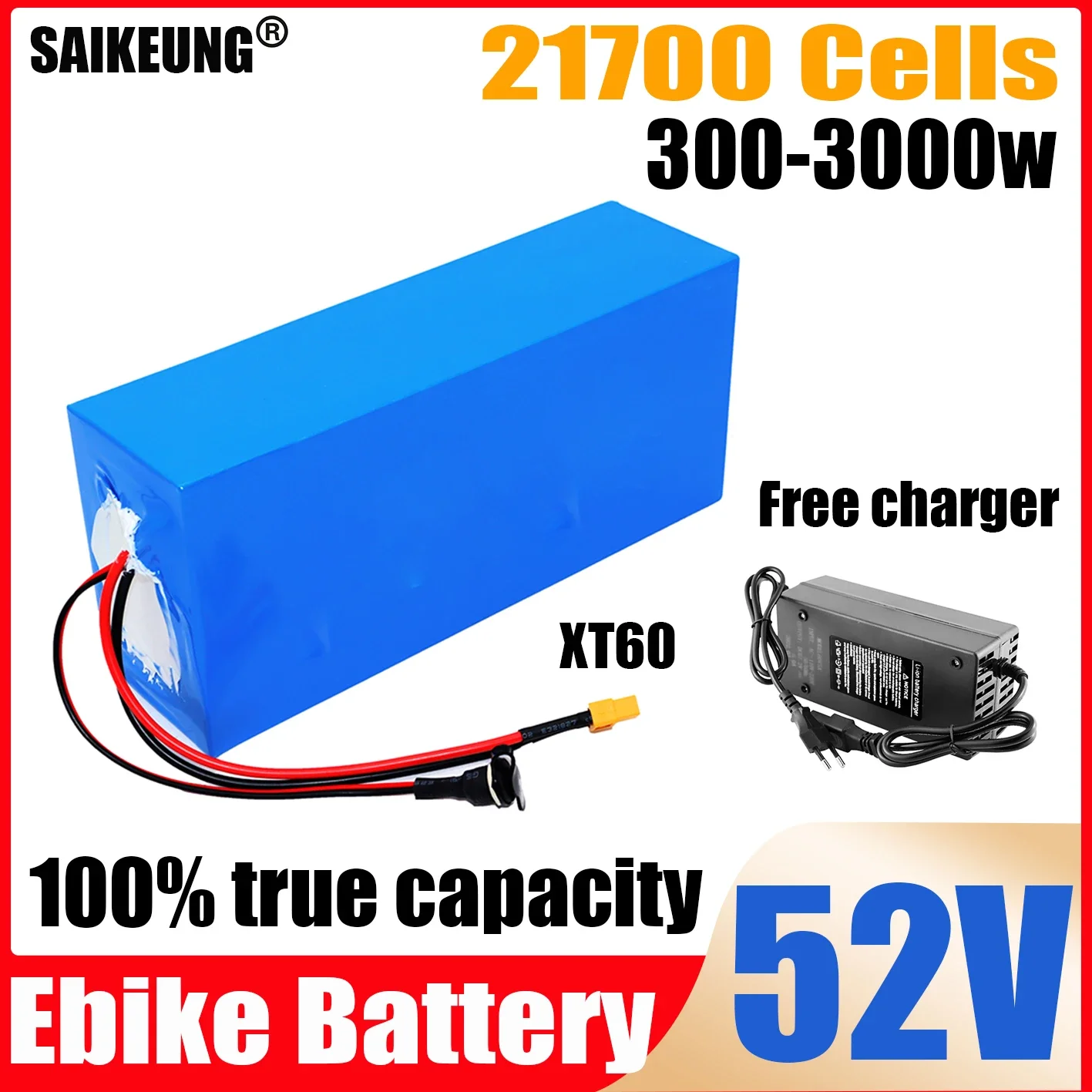 

Ebike 52v 30ah 20ah Battery 50ah Akumulator Bafang 3000w Electric Bike Scooter Motorcycle Wheelchair 21700 Lithium Battery Pack