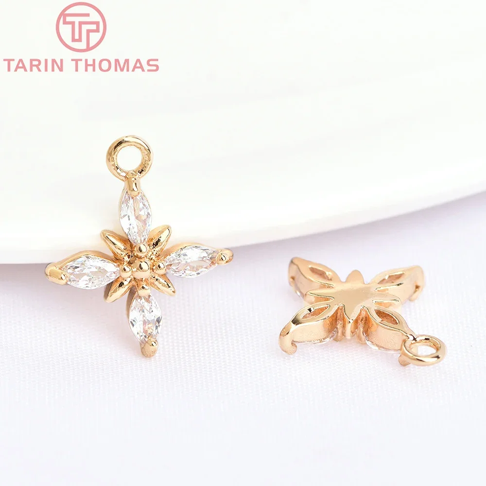 

(6014) 6PCS 11.5MM 24K Gold Color Brass with Zircon Flower Shape Charms Pendants High Quality Jewelry Making Findings Wholesale