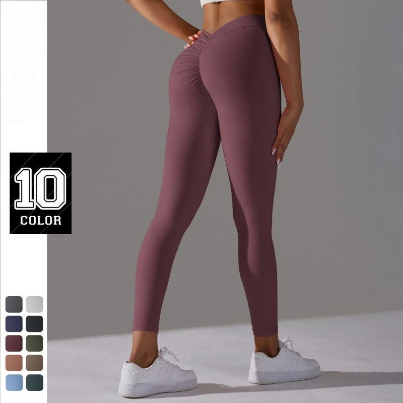 

Nude Skin-friendly Hip Lifting Yoga Pants No Embarrassment Line Leggings High Waist Stretch Fitness Sports Cropped Pants Women