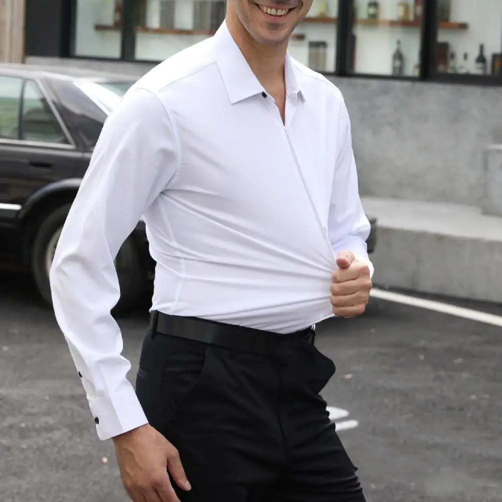Men Shirt Turn-down Collar Long Sleeve Single-breasted Solid Color Stretchy Slim Fit Soft Breathable Formal Business Style Mid L
Men Shirt Turn-down Collar Long Sleeve Single-breasted Solid Color Stretchy Slim Fit Soft Breathable Formal Business Style Mid L