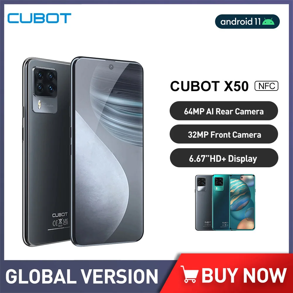 

Cubot X50 Smartphone 6.67Inch FHD+Display Cellphone 4G Helio P60 Octa Core Mobile Phone Android11 32MP Selfie Camera 4500mAh NFC