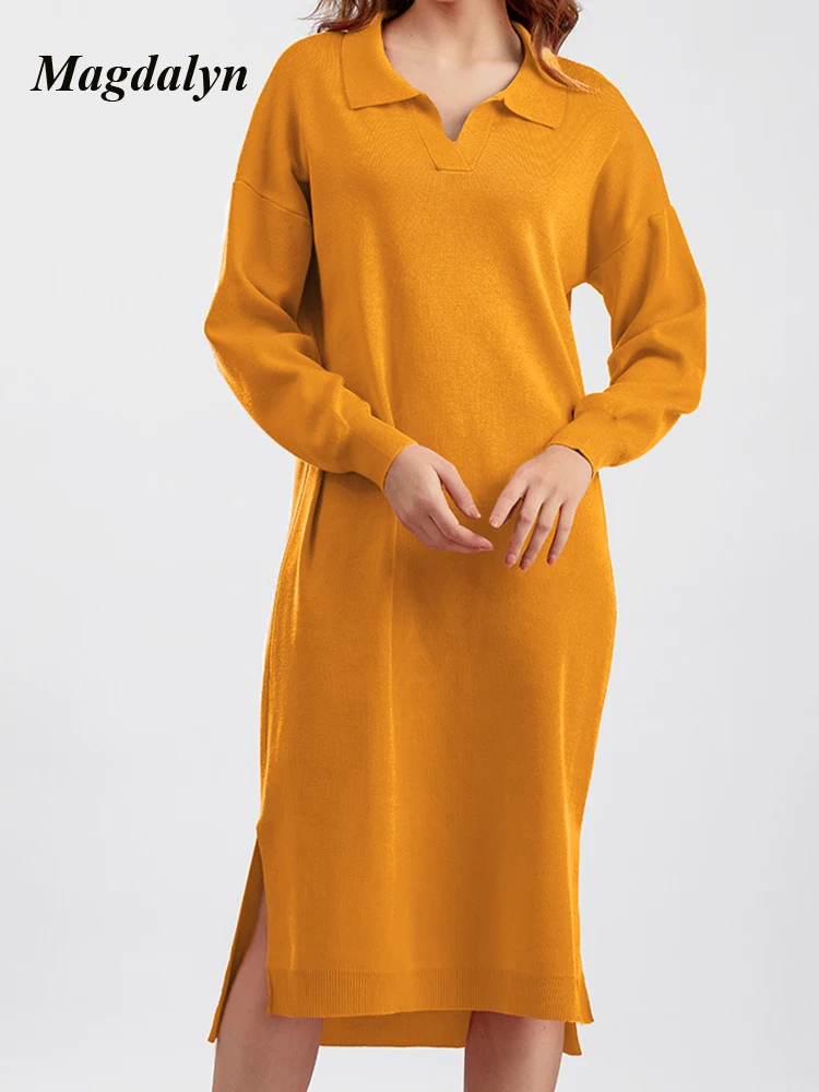 Magdalyn Women Polo-neck Split Knitted Dress Fashion Casual Autumn Elegant Party Vestidos Winter Midi Long Solid Sweater Dresses
Magdalyn Women Polo-neck Split Knitted Dress Fashion Casual Autumn Elegant Party Vestidos Winter Midi Long Solid Sweater Dresses