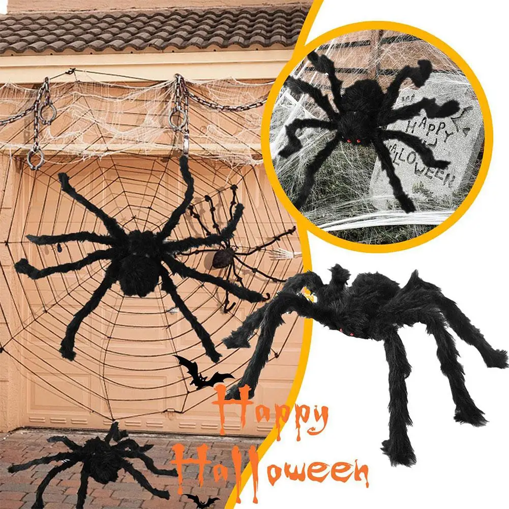 

Outdoor Halloween Big Plush Spider Decoration Giant Black Spider Prop For Horror Party Fun Virtual Realistic Hairy Spider T9J6