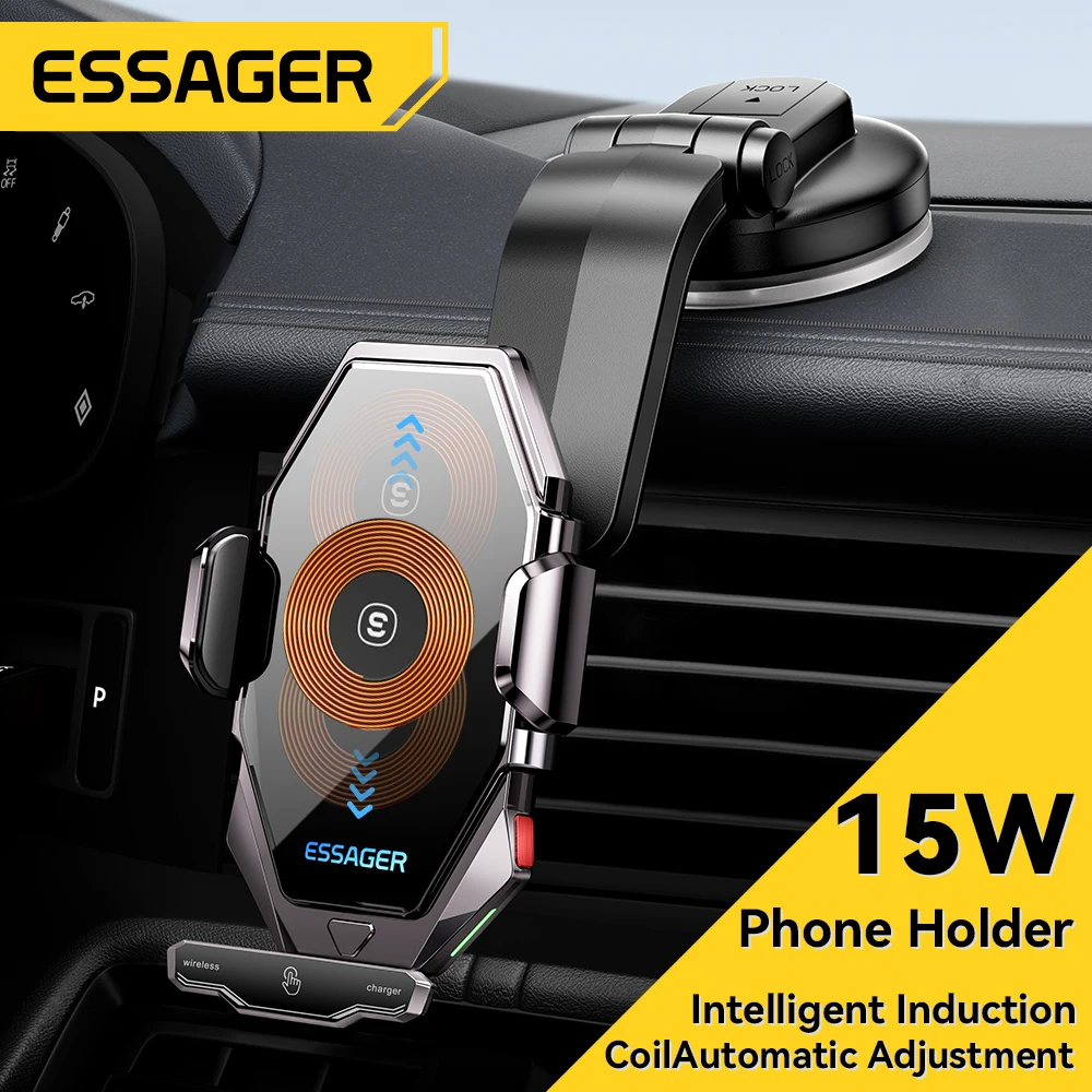 

Essager 15W Car Wireless Charger 360 Rotatable Phone Holder Fast QI Charger Mobile Mount For iPhone Samsung Xiaomi Fast Charging
