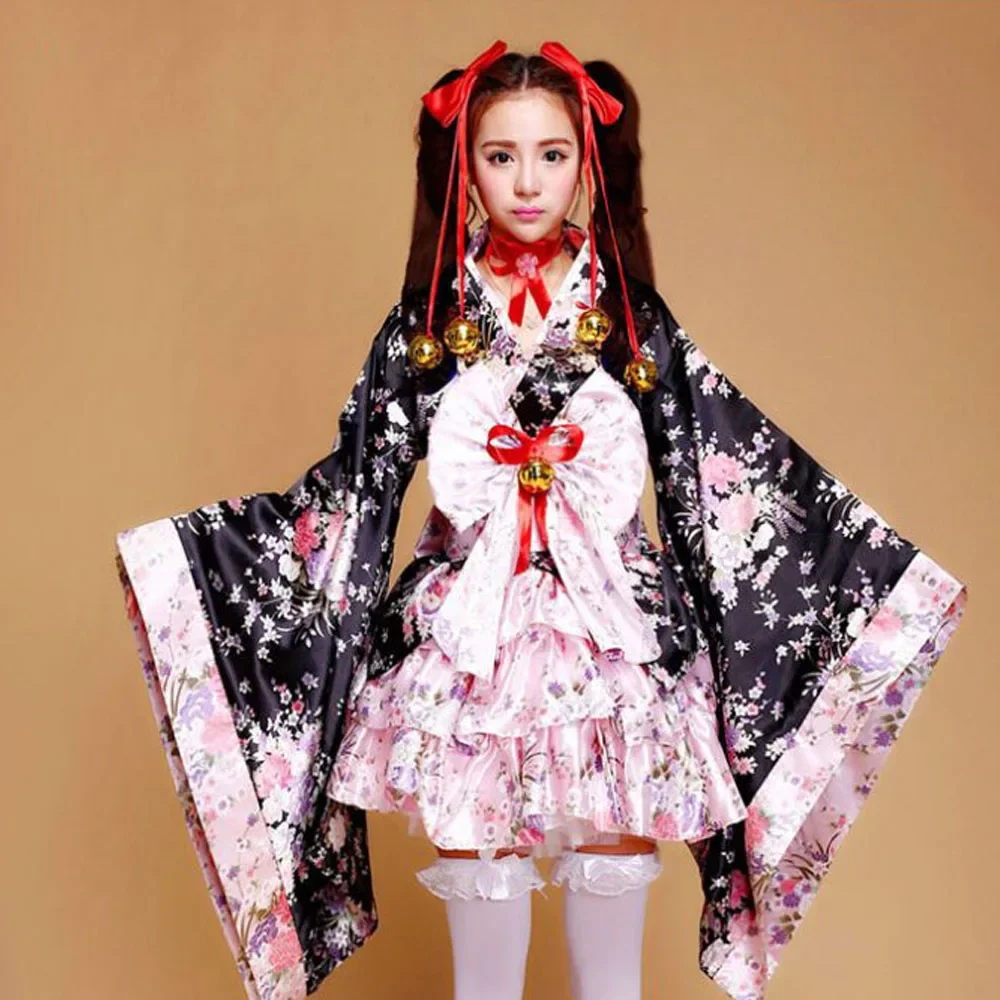 

Japanese Sakura Kimono Lolita Dresses Women Gothic Maid Outfit Dress Halloween Costumes Anime Cosplay Costume