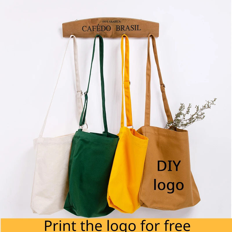 

Custom logo Korean version blank multi-color one shoulder women's canvas bag eco cotton adjustable diagonal cross bag bag