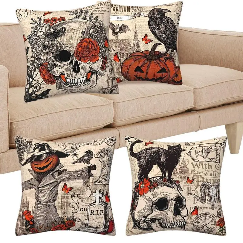 

Halloween Pillowcases Skull Pumpkin Gothic Pillowcovers Halloween Decorative Throw Pillows Cases For Home Sofa Bedroom