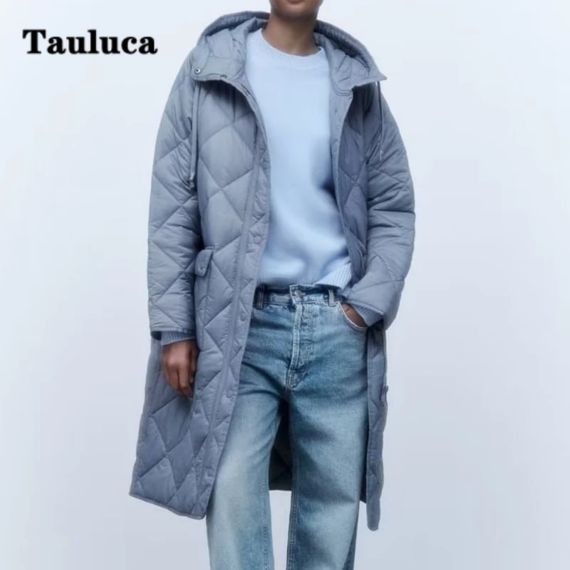 Autumn Winter New Women Blue Hooded Long Sleeved Cotton Coat Medium Long Diamond Lattice Shaped Loose Pocket Decoration Outwear
Autumn Winter New Women Blue Hooded Long Sleeved Cotton Coat Medium Long Diamond Lattice Shaped Loose Pocket Decoration Outwear