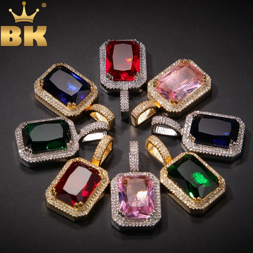 

TBTK Square Cooper Iced Out Cubic Zirconia Gem Pendant Gold Silver Color Luxury Necklace Trendy Jewelry Dropshipping