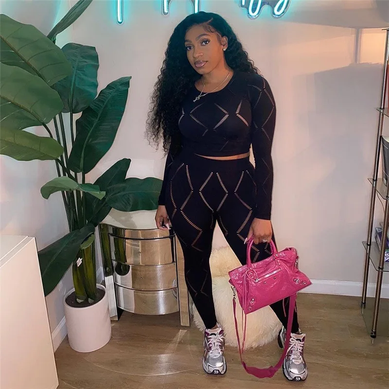 2023 Women 2 Piece Set New Sexy Hollow Out Long Sleeve Top High Waist Tight Pants Sports Suit Women
2023 Women 2 Piece Set New Sexy Hollow Out Long Sleeve Top High Waist Tight Pants Sports Suit Women