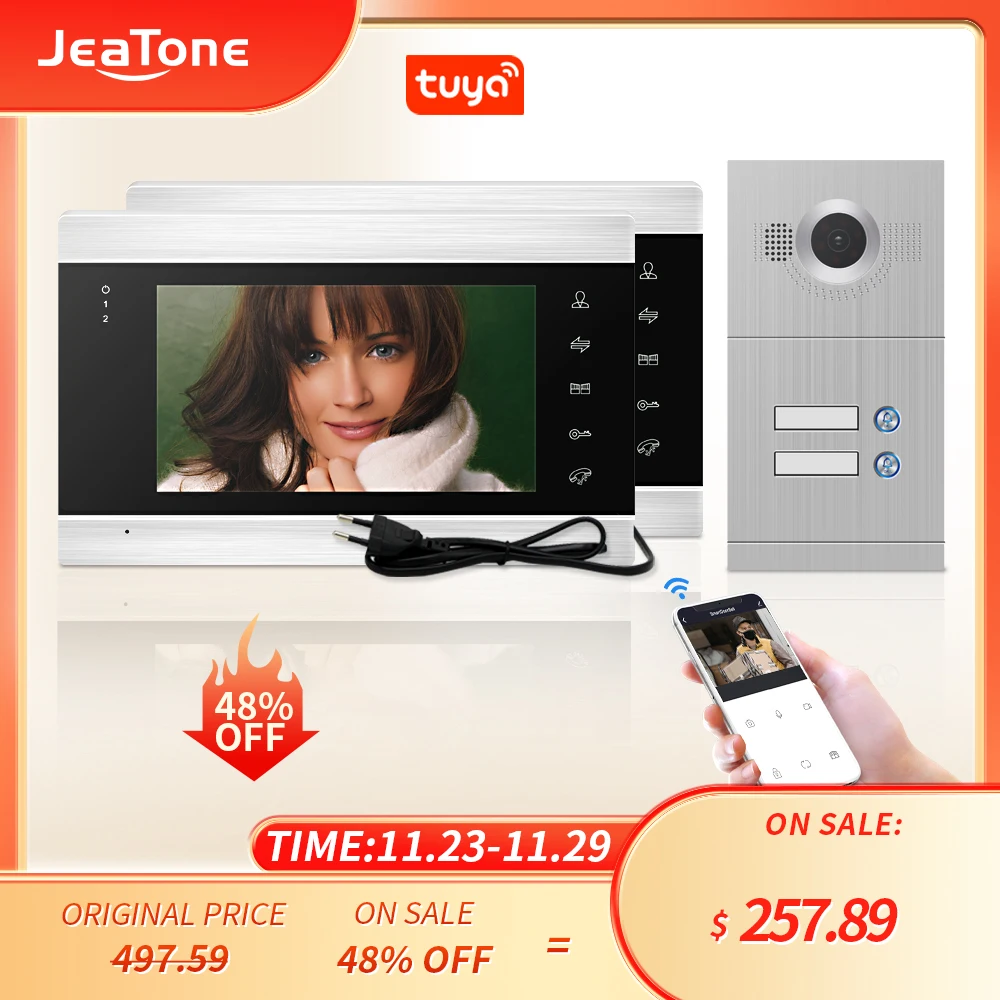 

JeaTone 1F/2F/3F/4F WIFI Smart 720P Video Intercom for Home/Apartment Wired Video Doorbell Remote Tuya Unlock / IR Night Vision