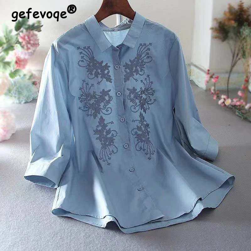 Women's Vintage Embroidery Chic Solid Cotton Button Up Shirt 2023 Spring Summer Simple Casual Loose 3/4 Sleeve Blouse Top Blusas
Women's Vintage Embroidery Chic Solid Cotton Button Up Shirt 2023 Spring Summer Simple Casual Loose 3/4 Sleeve Blouse Top Blusas