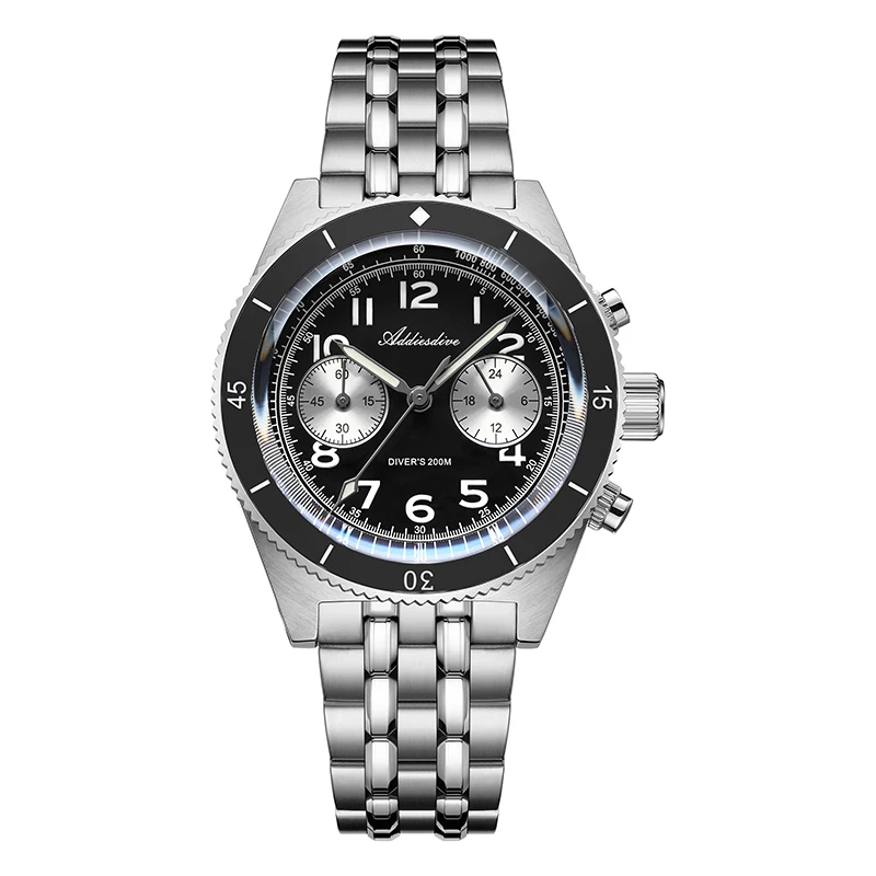 

ADDIESDIVE NEW Men Luxury Watches Bubble Mirror Sapphire Luminous Diver Multifunctional Chronograph Panda Two Eye Quartz Watch
