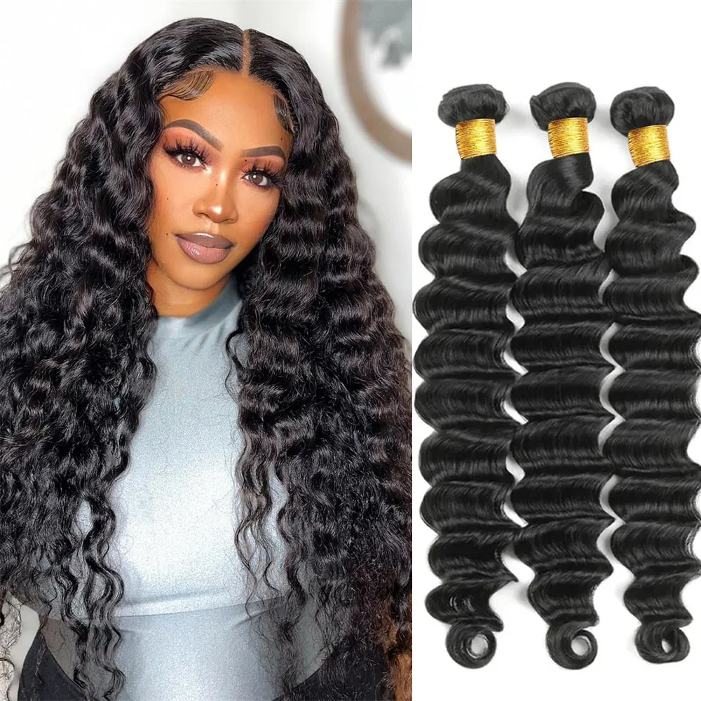 

30 32 inch Loose Deep Wave Bundles Brazilian Raw Human Hair Weave Bundles 1/3/4 Bundle Deals Human Hair Extensions For Women