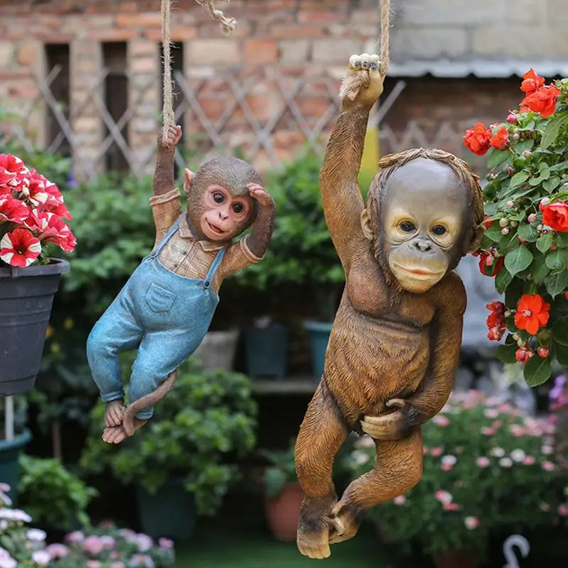 

Подвесная скульптура обезьяны, фигурка шимпанзе, украшение в виде животного, Маленькая обезьяна, подвеска из смолы, ремесла для сада, лужайки