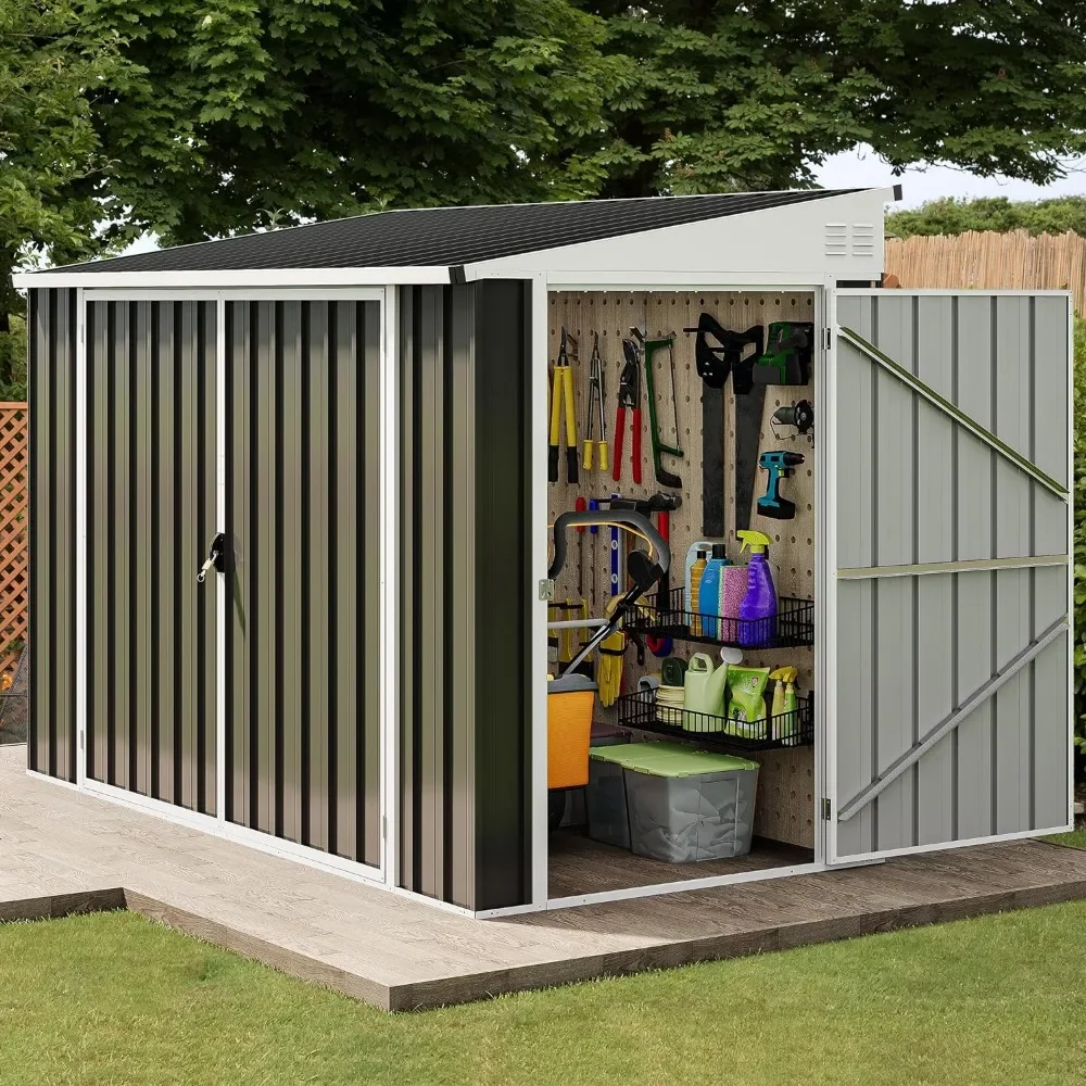 Large Metal Outdoor Storage Shed, 8x4ft Heavy Duty Garden Shed with 3 Lockable Doors & Air Vent & Sloped Roof, Waterproof
Large Metal Outdoor Storage Shed, 8x4ft Heavy Duty Garden Shed with 3 Lockable Doors & Air Vent & Sloped Roof, Waterproof